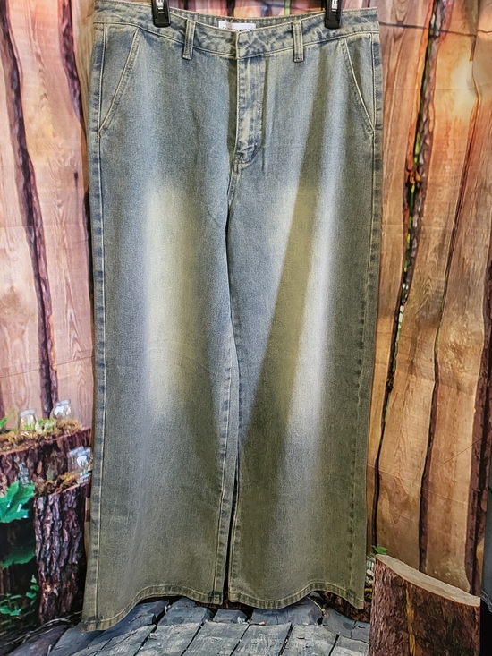 Fashion Nova Denim - Fashion Nova Washed Olive Wide Leg Jeans